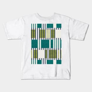 Bold minimalist retro stripes // midnight blue olive and pine green geometric grid Kids T-Shirt